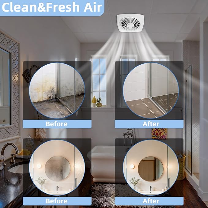 8 Inch Bathroom Exhaust Fan Ceiling Mount 200 CFM 8.5 Sones Kitchen Exhausts