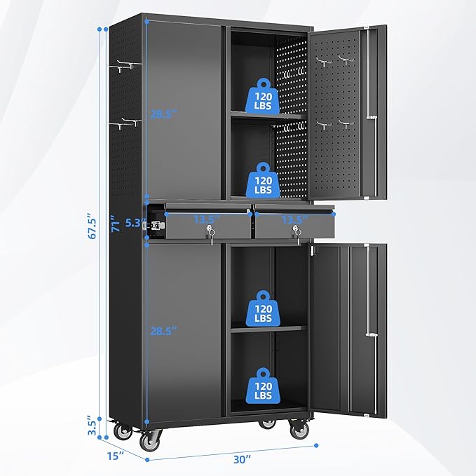 Garage Storage Cabinet with Wheels and Doors, Required Assembly