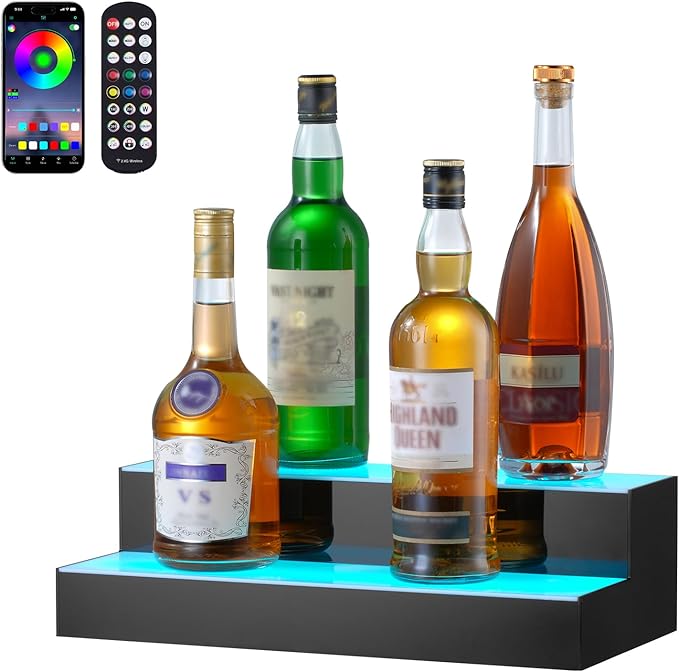 VEVOR LED Lighted Liquor Bottle Display, 2 Tiers 16 Inch Commercial Illuminated
