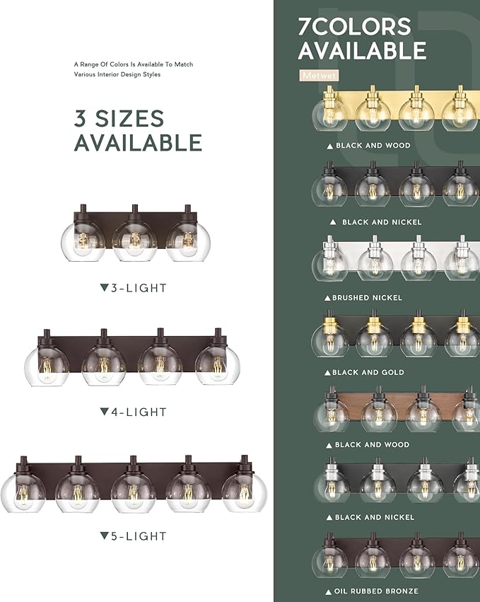 METWET Bathroom Light Fixtures Over Mirror, 3-Light Oil Rubbed Bronze Vanity