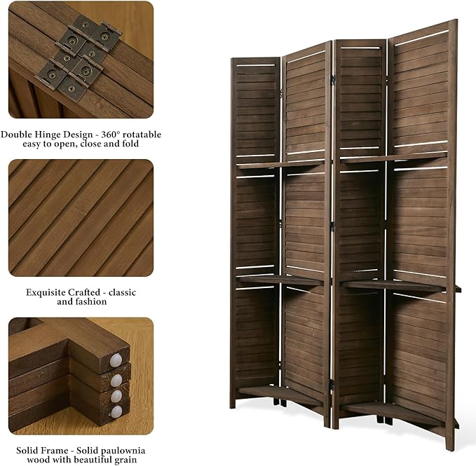 Partition Room Dividers, 67 * 51inch Folding Wood Privacy Screen