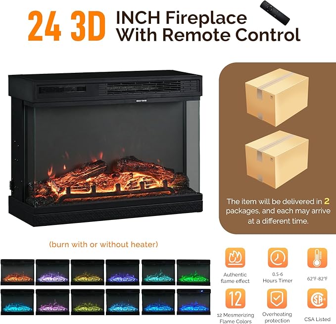 Bonnlo Fireplace TV Stand for up to 65-Inch TVs, Modern Electric Fireplace TV