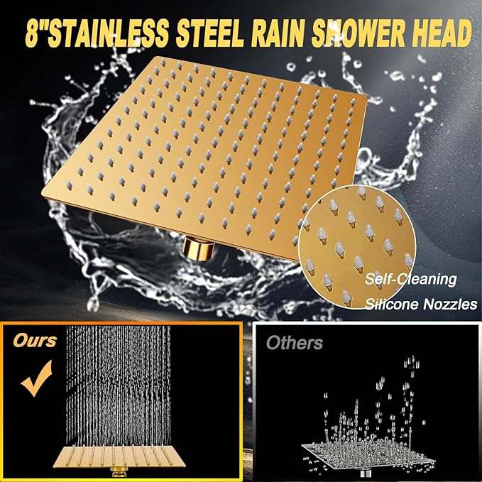 8"High Pressure Square Rain Shower Head and 2-in-1 Hand Shower.Equipped