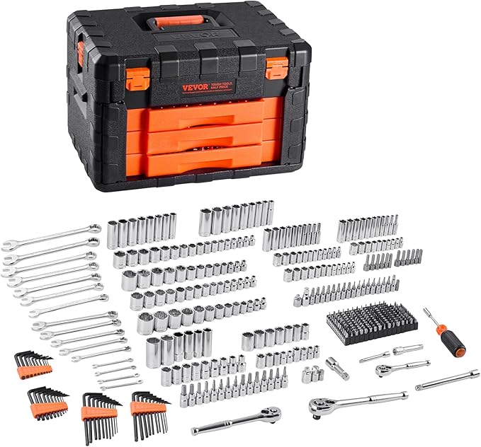 VEVOR Mechanics Tool Set and Socket Set, 3/8 and 1/2 inch Drive Deep and (450 PCS)