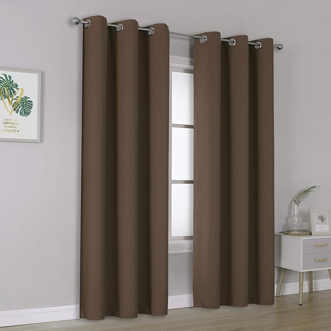 DUALIFE Brown 96 Inches Long Curtains Coffee Color Blackout Curtains