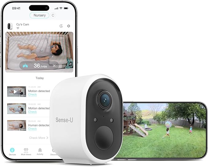 Sense-U Battery Baby Monitor Smart Security Camera, Indoor/Outdoor Use