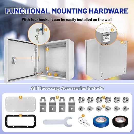 Outdoor Electrical Box 20 x 20 x 8''D NEMA 4X Enclosure Steel Box, Waterproof &