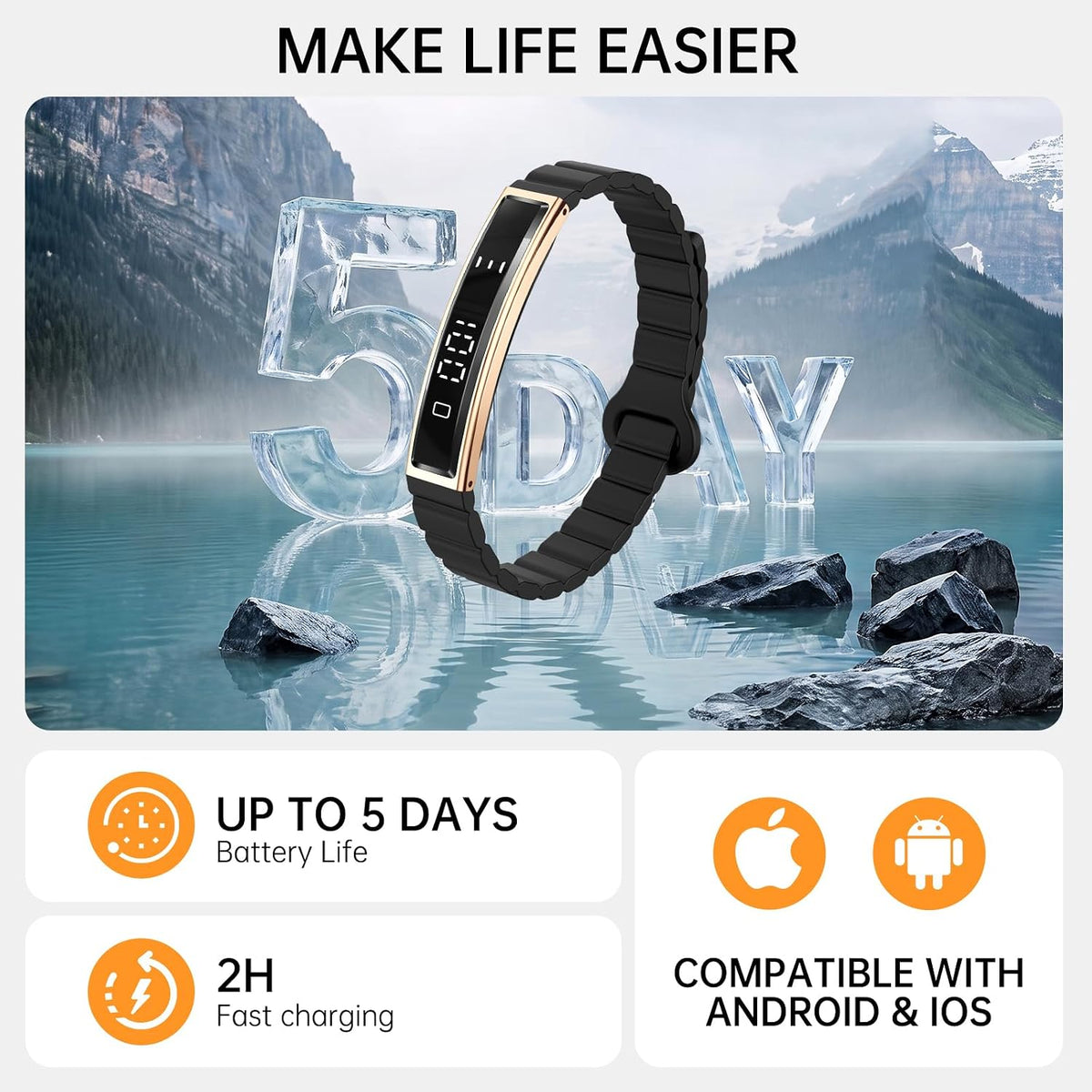 smart bracelet for women men fitness health tracker on a desk or shelf