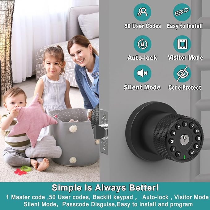 BOTHSTAR Keypad Door Knob with Key, Keyless Entry Door Lock, Code Locks Door