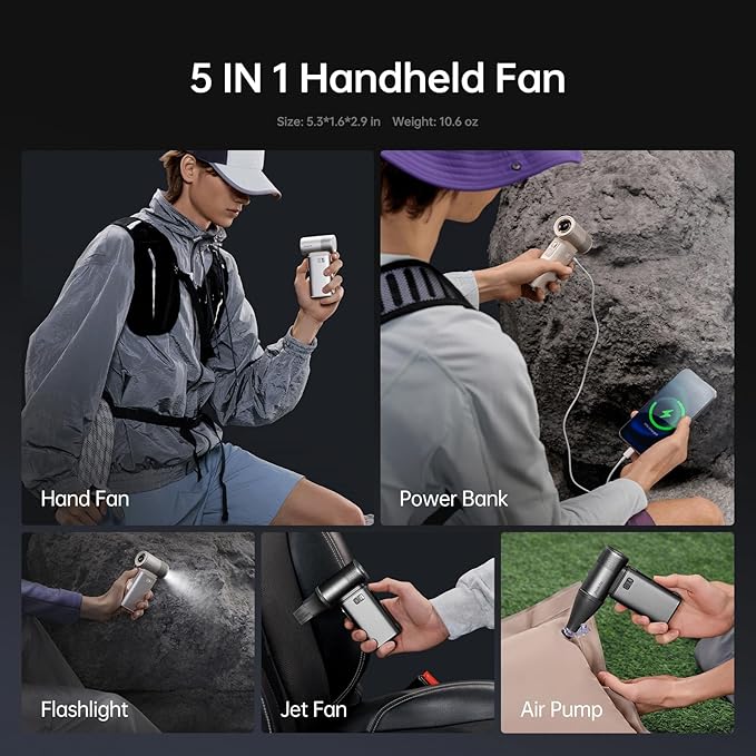 JISULIFE Portable Handheld Fan Ultra2 9000mAh, Max 25 Hrs, 5 IN 1, 100 Speed