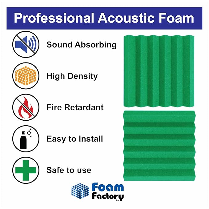 Foam Factory Inc 24 Pack Color Acoustic Foam Panel Studio Soundproofing Wedge
