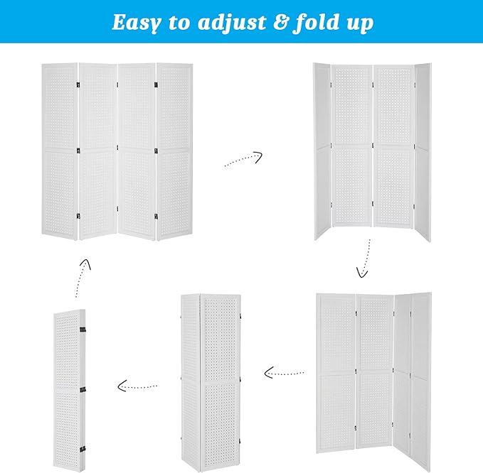 Bonnlo 4 Panel Pegboard Freestanding, 5 FT Portable Display Board Organizer