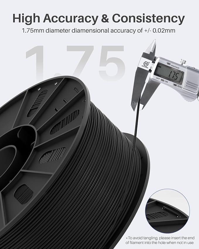 ELEGOO PLA Filament 1.75mm Black 3KG, 3D Printer Filament Dimensional Accuracy