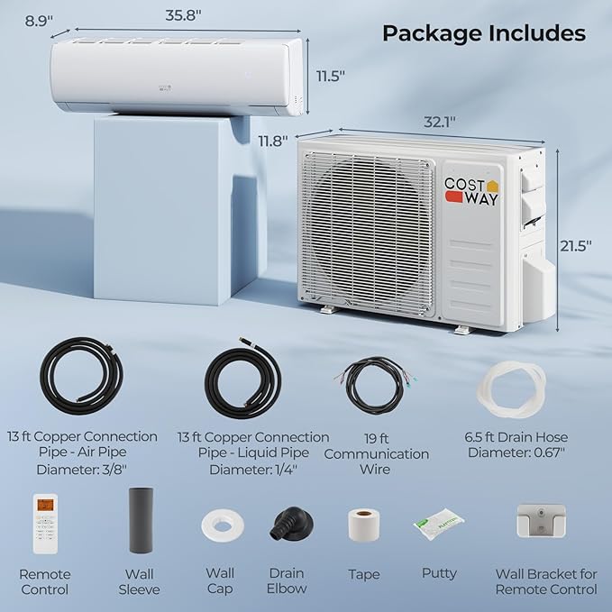 COSTWAY 17000 BTU Mini Split Air Conditioner, 208/230V 17 SEER2 Wifi Enabled