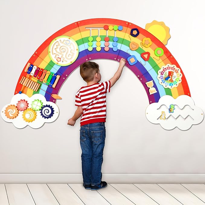 5FT Large Sunshine Rainbow Wooden Activity Wall Panel Christmas Gift
