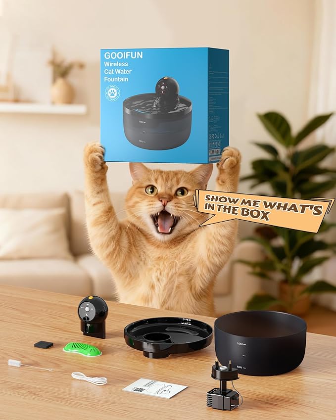 Pet Water Fountain Battery Operated: GOOIFUN Cat Water Fountains - 88oz/2.6L