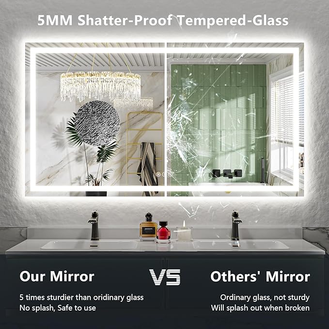 YEELAIT 66x40 Inch LED Bathroom Mirror