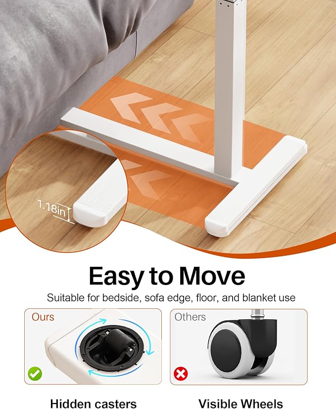 Overbed Table with Wheels, Pneumatic Height Adjustable Overbed Bedside Table