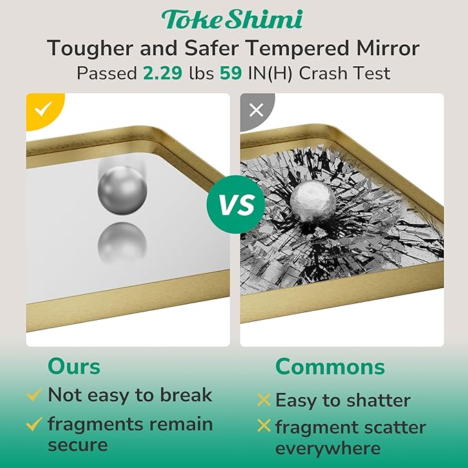 TokeShimi 48x30 Wall Mirror for Bathroom, Brushed Gold Bathroom Vanity Mirror