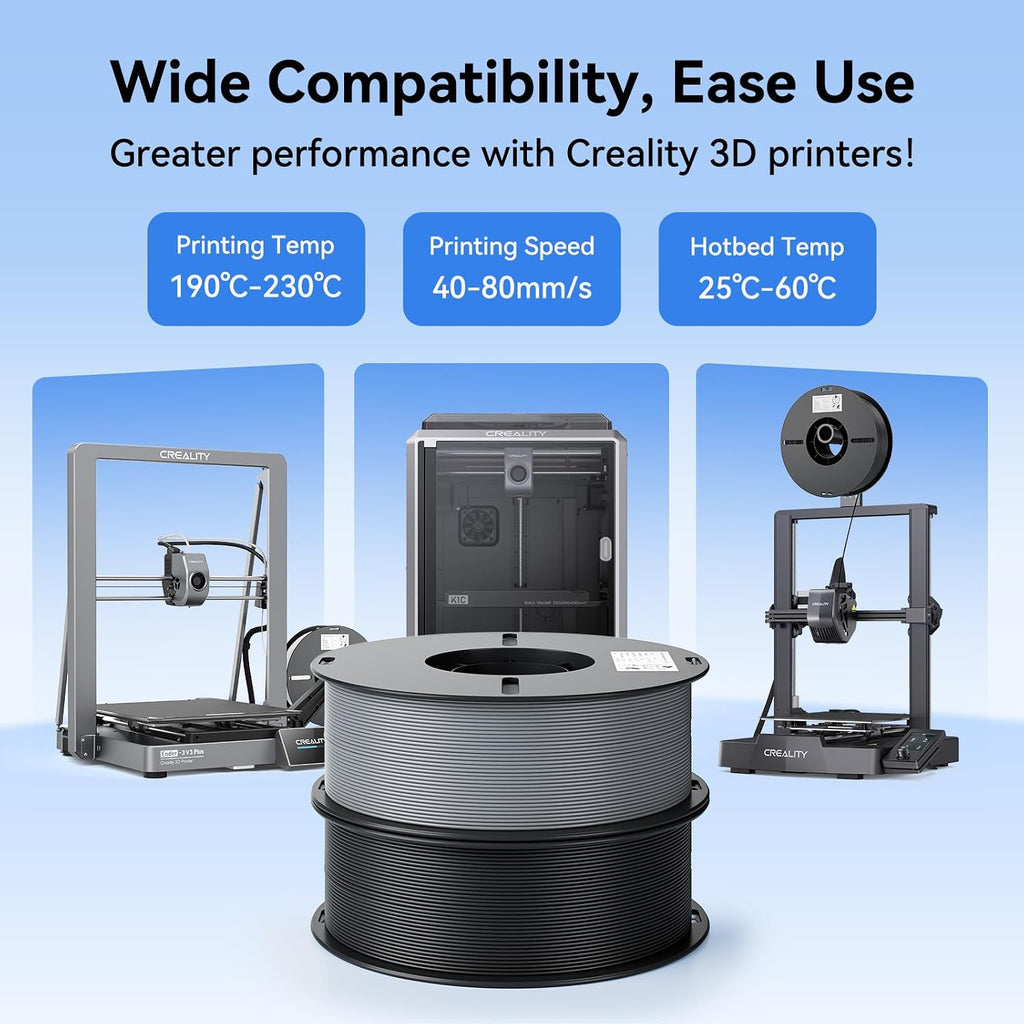 creality pla 3d printer filament, black & grey, side view