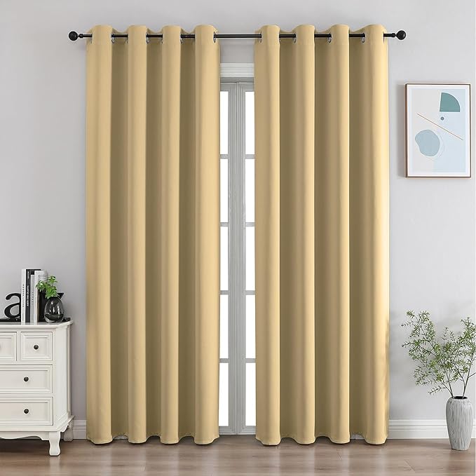 CUCRAF Beige Blackout Curtains 108 Inches Long, Thermal Insulated Noise