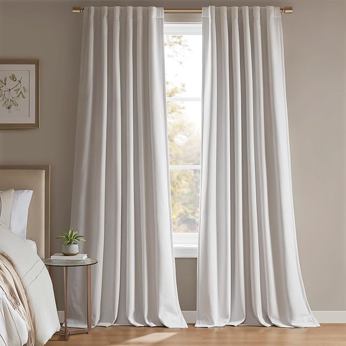 Madison Park Karien 100% Blackout Curtains 52x108 – White, 2-Layer Noise (2-PK)