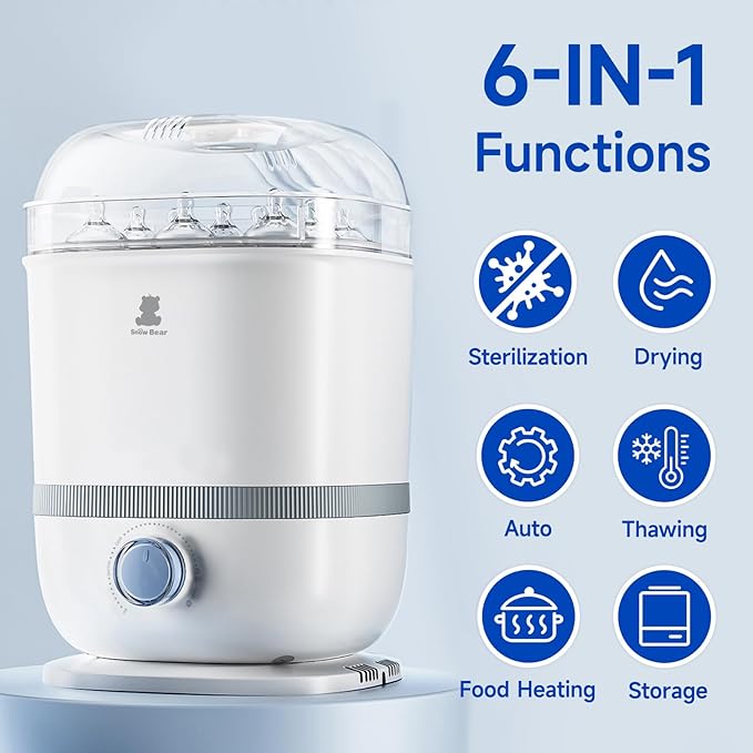 Snow Bear Baby Bottle Sterilizer and Dryer, 6-in-1 Electric Steam Bottle