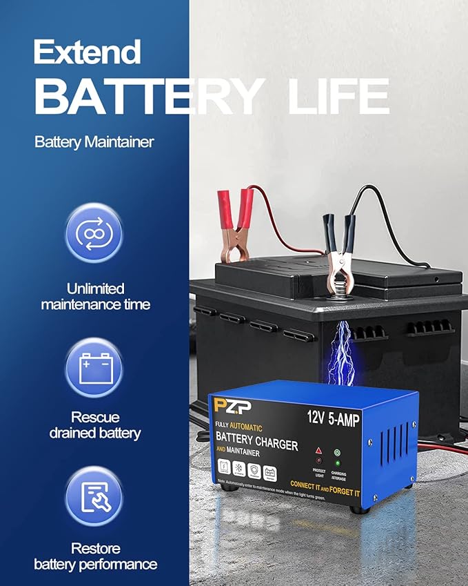 12v Smart Car Battery Charger, 5Amp Fully-Automatic Trickle Charger, Battery