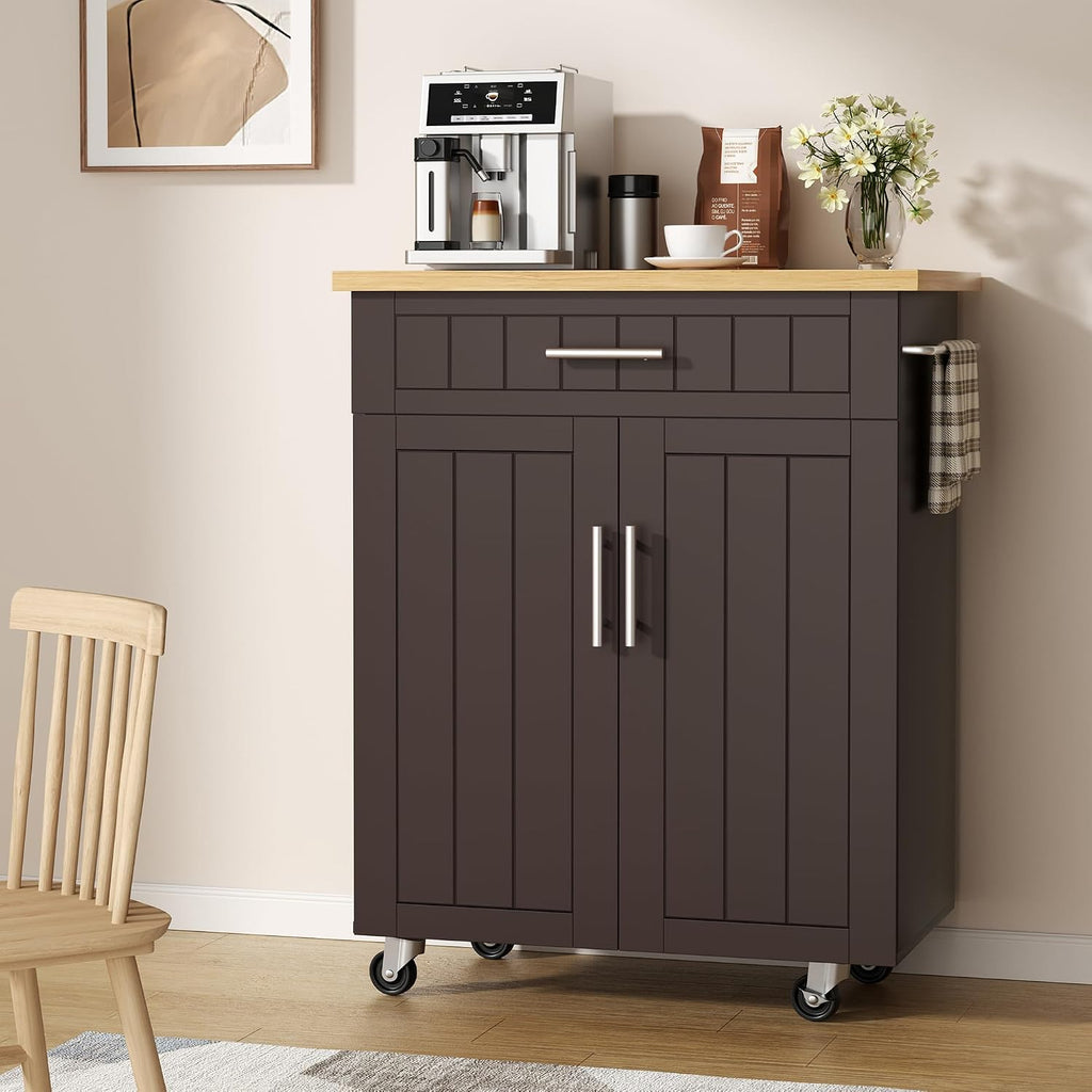 Shintenchi Kitchen Island Cart with Storage, Rolling Microwave Table