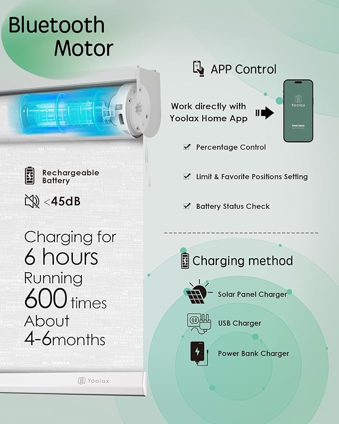 Yoolax Motorized Blinds App Control, Light Filtering Motorized Shades