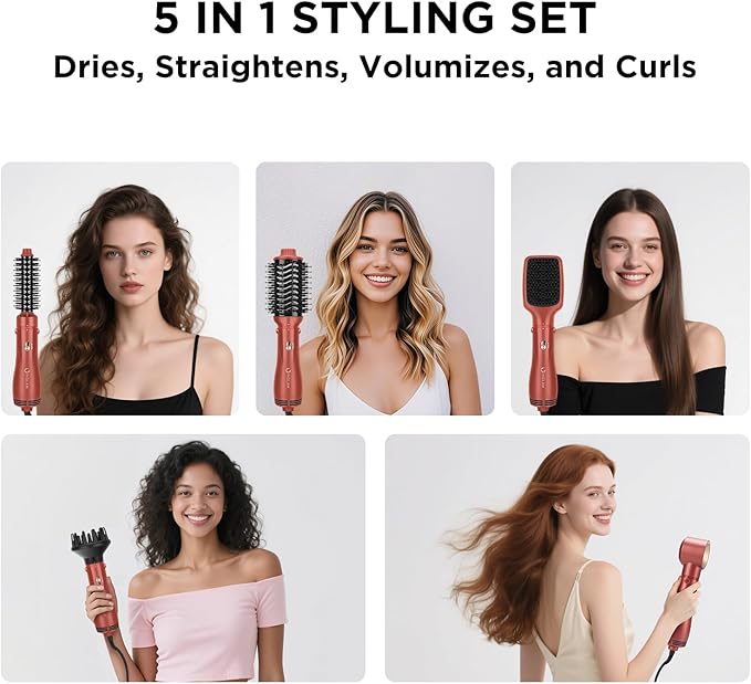 IG INGLAM Blow Dryer Brush Set, 5-in-1 Multi-Styler