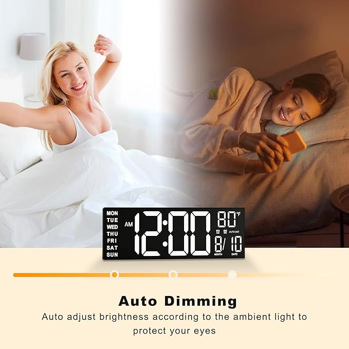 JALL 16" Large Digital Wall Mount Clock, Count Down Timer, Big LED, Temperature