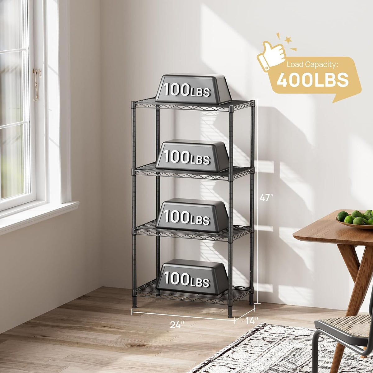 SINGAYE 4 Metal Shelves Wire Shelving Storage Shelf Adjustable Unit Pantry
