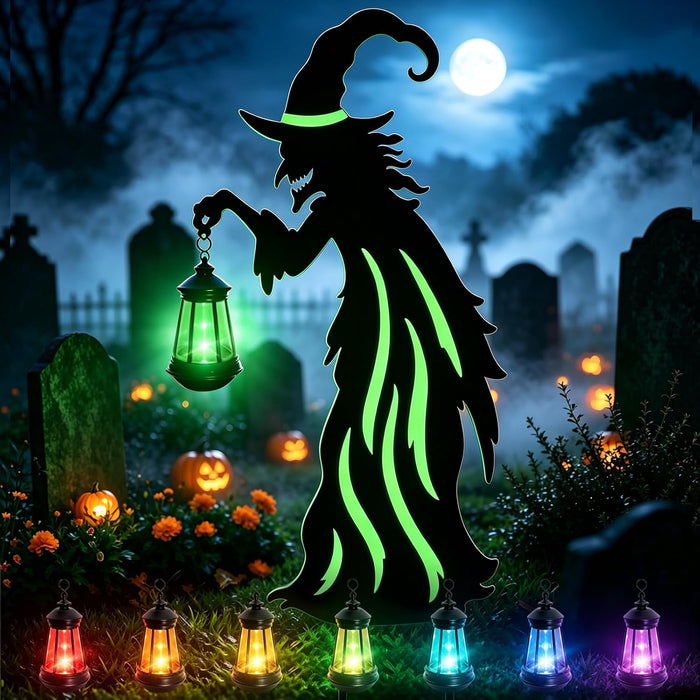 Halloween Decorations Outdoor Witch Decor with Color Changing Solar Lantern