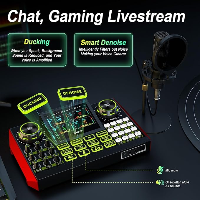 Podcast Microphone Bundle with Live Sound Card Audio Mixer, Podcast Equipment