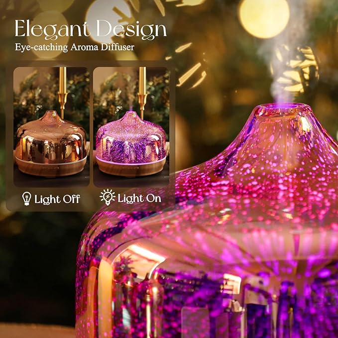 Porseme 500ml Essential Oil Diffuser 3D Glass Aromatherapy Ultrasonic Humidifier