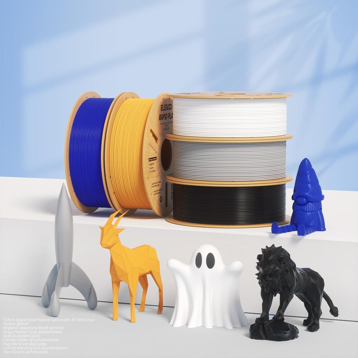 ELEGOO Rapid PLA Plus 3D Printer Filament Bundle Black/White/Red/Blue 4KG