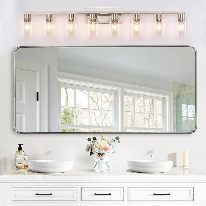 8 Light Bathroom Vanity Light, Large Brushed Nickel Vanity Lights Fixtures