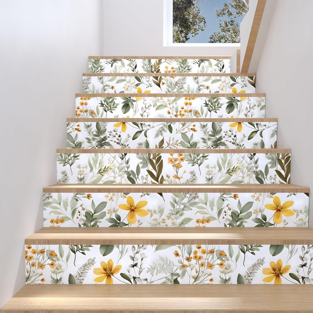 Vintage Green Yellow Wild Floral Botanical Wallpaper 17.5"x393" | Self Adhesive/Removable/Waterproof/Thick Vinyl Contact Paper for Bathroom Bedroom Shelf Cabinet Drawer,Prepasted,Easy Peel