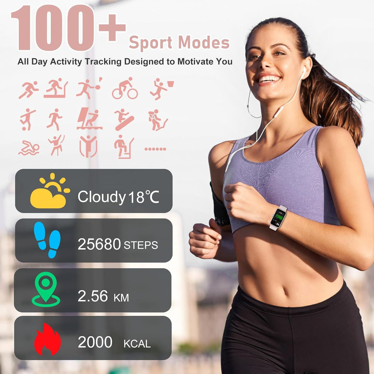 fitness tracker with 24/7 heart rate blood pressure, side view