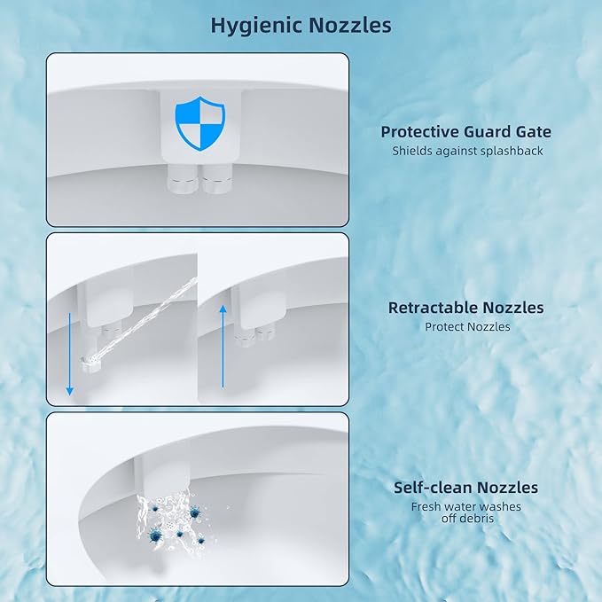 Hibbent Bidet Attachment for Toilet, Self Cleaning Dual Nozzle, Hot & Cold