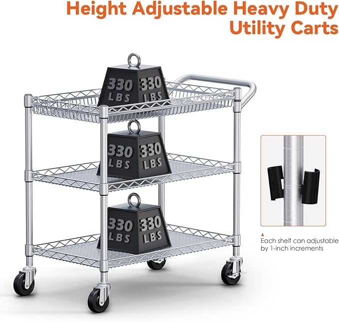 WDT 990Lbs Capacity Heavy Duty Rolling Utility Cart, NSF Rolling Carts