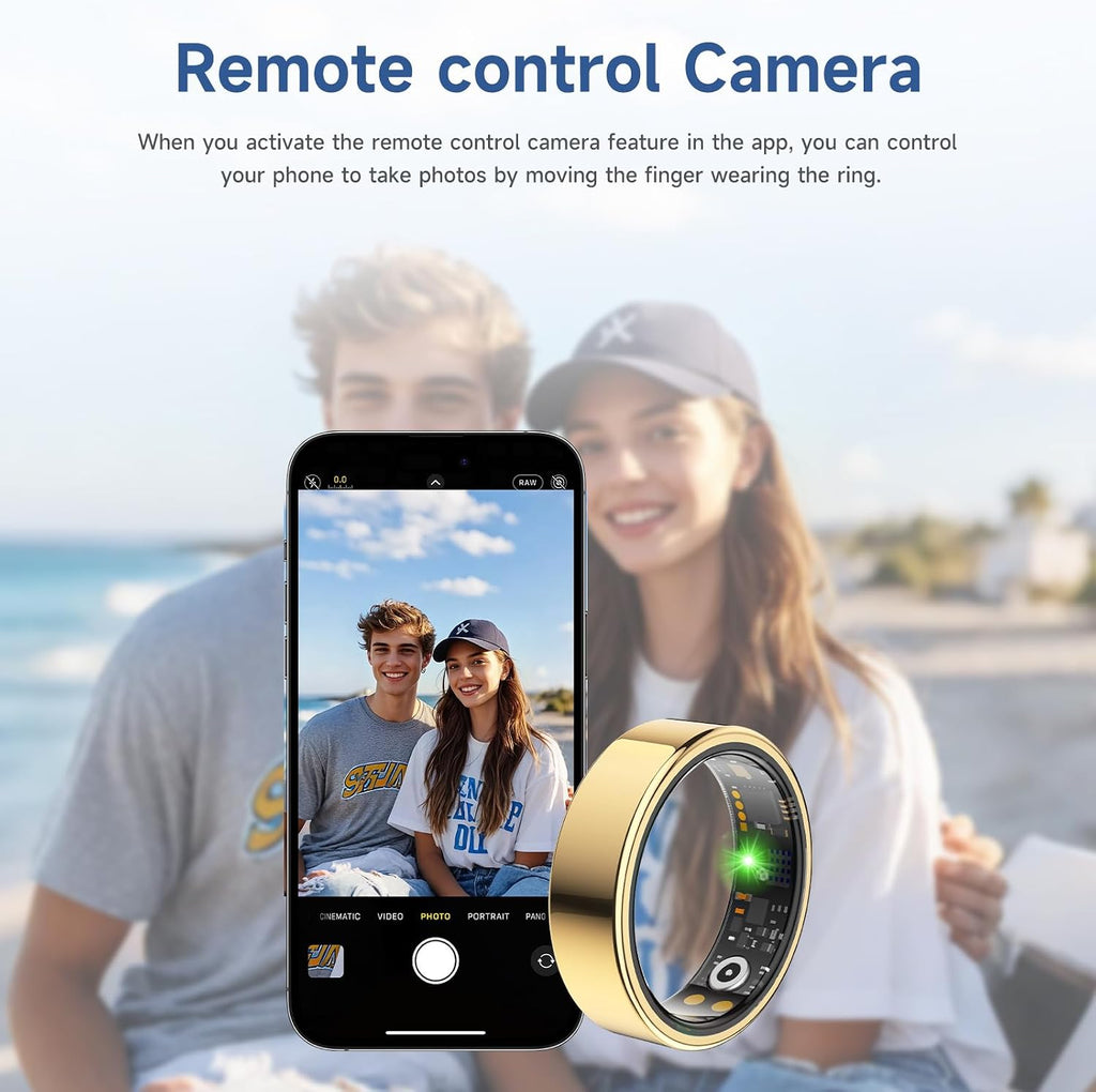 Smart Ring for Women Men, Health Tracker, Fitness Ring (Gold, 7#)