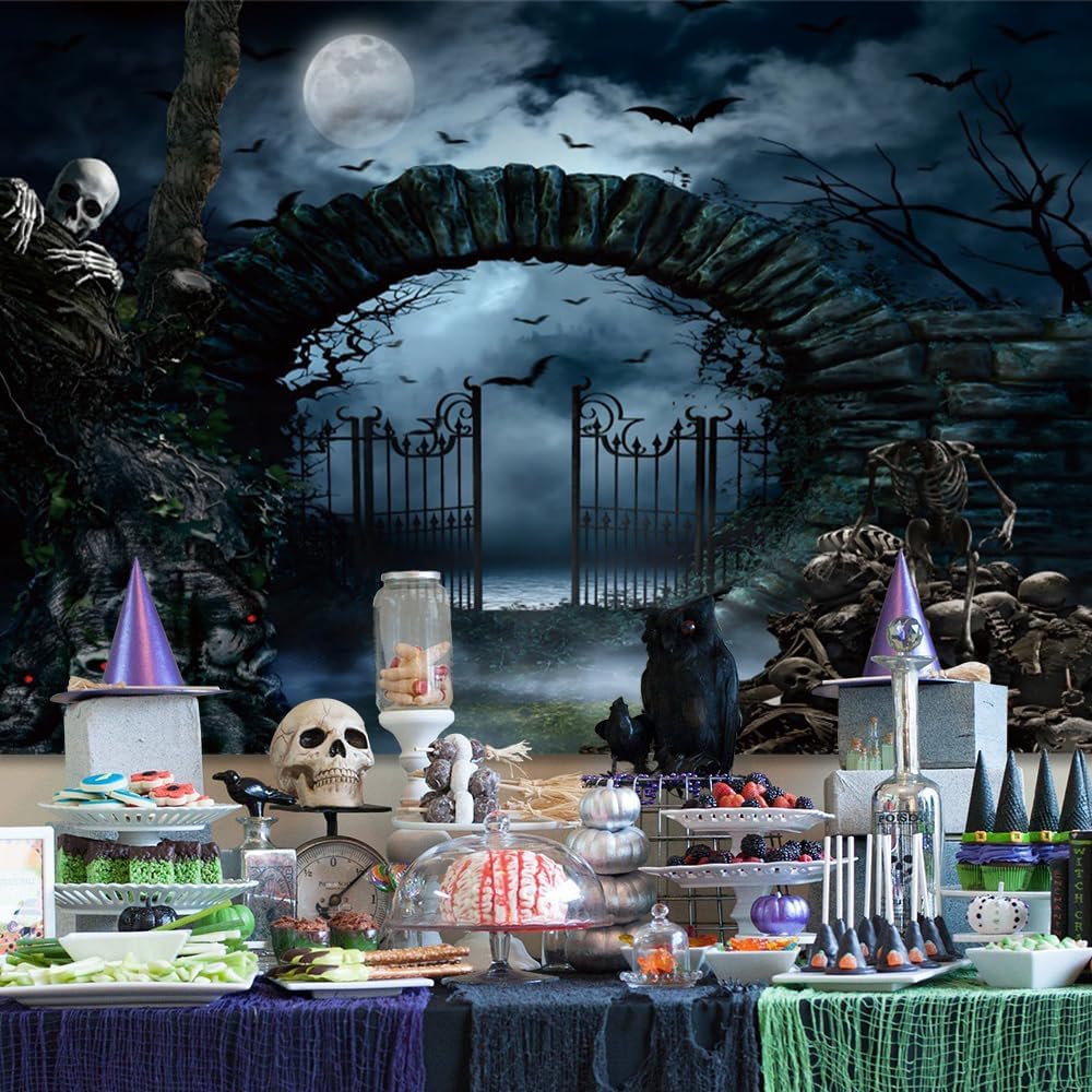 Halloween Backdrop 10x8ft Horror Graveyard Full Moon Night Photo Backdrops