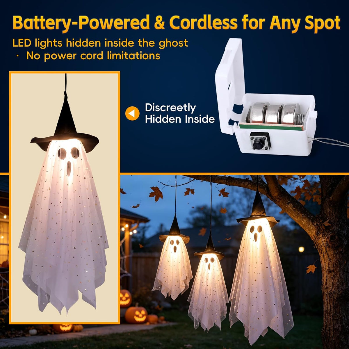 3 Pack Halloween Decorations Swinging Ghost Outdoor Decor