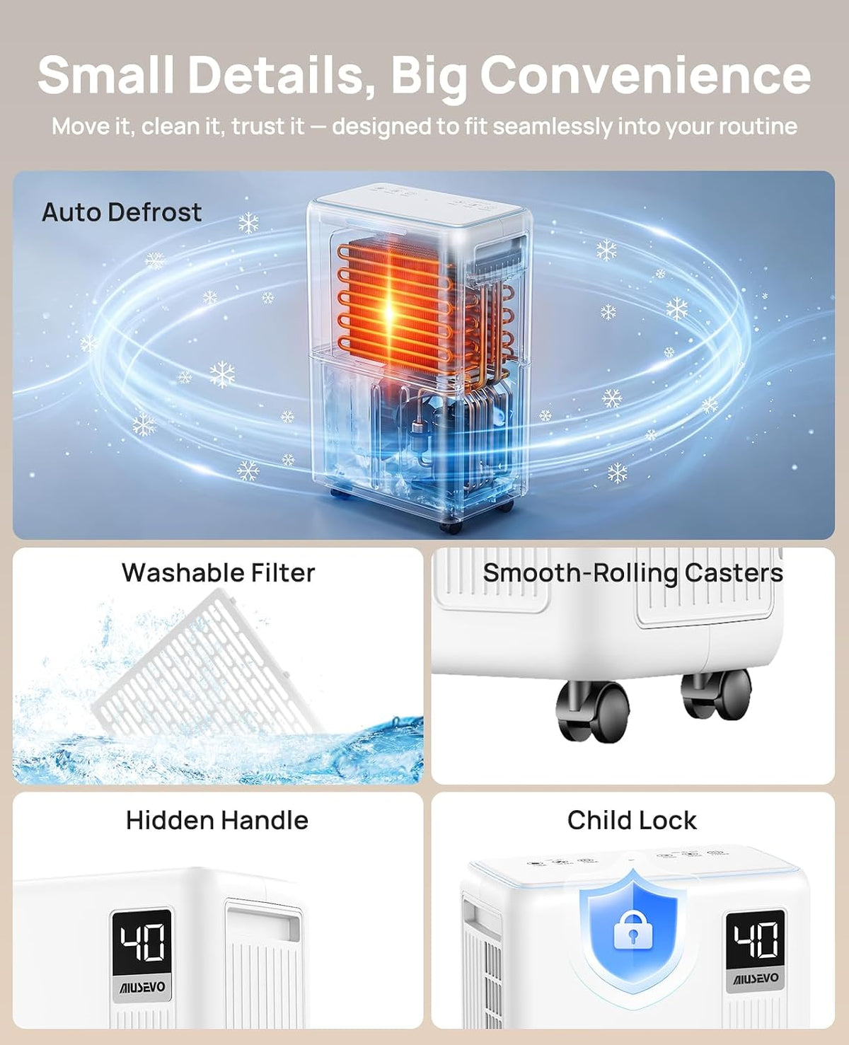 26-Pint Dehumidifier, Dehumidifier for Basement with Drain Hose, 2600 sq ft