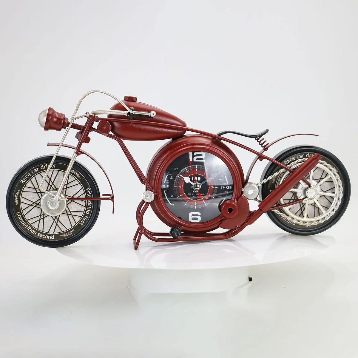 YOUKI Metal Motorcycle Wall Clock,Desk Shelf Clocks Digital Clock for Bedroom,Retro Vintage Non-Ticking Table Clock Battery Operated Silent,Easy to Read,Wall Art16.9 * 1.5 * 7.5 Inches,Red