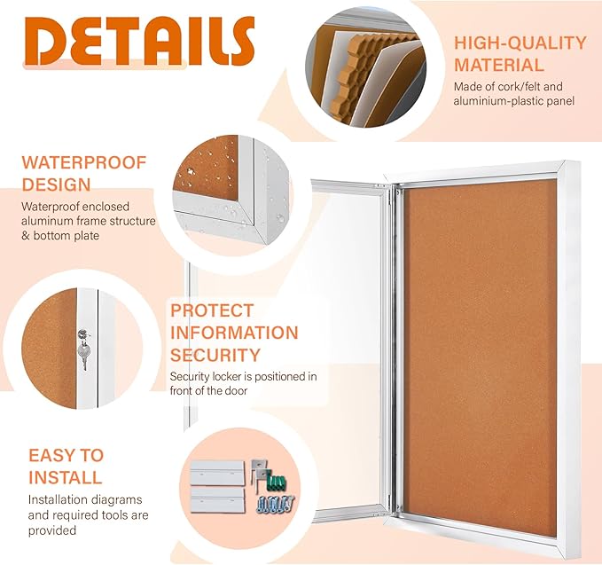 Outdoor Bulletin Board Weatherproof 36x24 in, Enclosed Bulletin Board