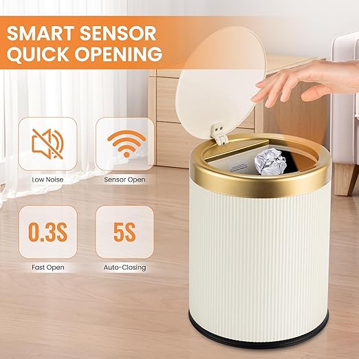 Pukomc Bathroom Trash Can with Lid，3.5 Gallon Motion Sensor Waterproof