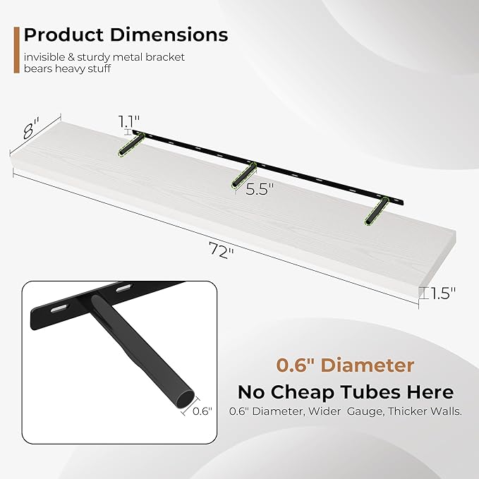 Fun Memories 72 Inch Floating Shelves (2-Pack)